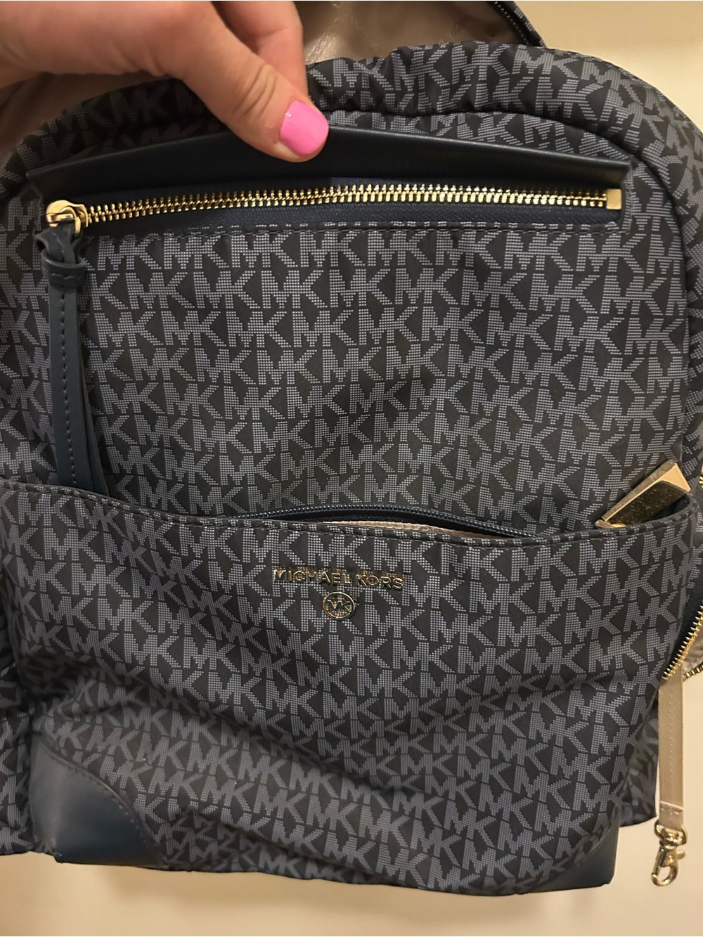 Michael Kors Navy MK Logo Backpack with Gold Hardware - Picture 5 of 8